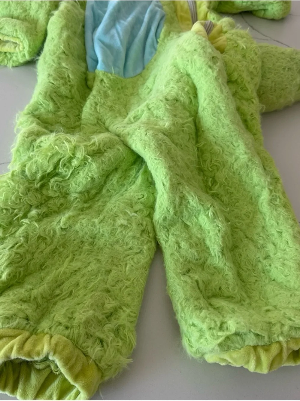 Disney Lime Green Monster Costume with Purple Horns and Light Blue Belly